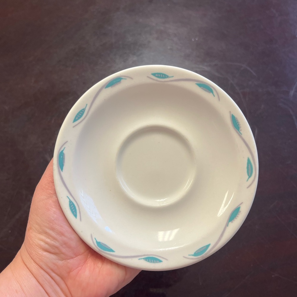 Homer Laughlin Restaurant Ware Best China Aqua Gray Leaf USA Saucer